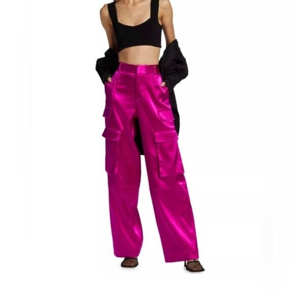 FRAME Magenta Cargo Pants Size 4 – High Rise Utility Trouser Trendy Statement Pa - Picture 7 of 13
